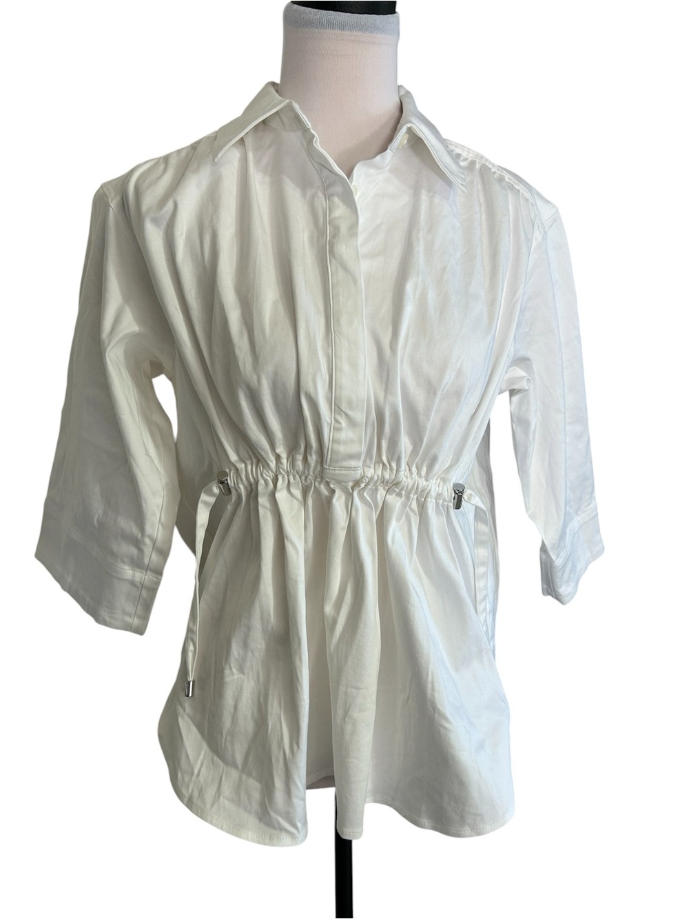 Carla Rockmore QVC Cinch Waist Shirt Women’s XXS Cotton Blouse Quiet Luxury